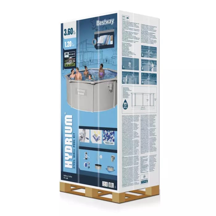 Стальной бассейн Bestway 56574 BW, Hydrium 360х120см, 10990л, песочный фильтр-насос, лестница, тент, подстилка, попл.-доз. фото 6